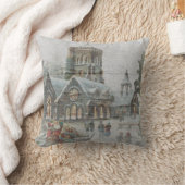 教会の前に子供がいる古いサンタ クッション (ブランケット)