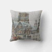 教会の前に子供がいる古いサンタ クッション (裏面)