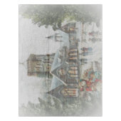 教会の前に子供がいる古いサンタ テーブルクロス (正面)