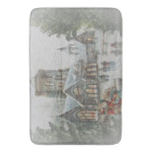 教会の前に子供がいる古いサンタ バスマット (正面縦)