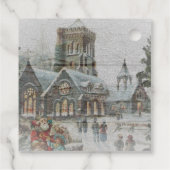 教会の前に子供がいる古いサンタ フェイバータグ (裏面)