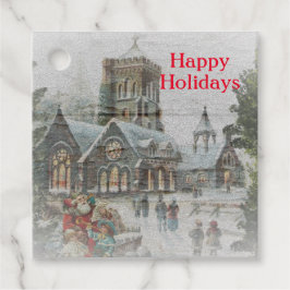 教会の前に子供がいる古いサンタ フェイバータグ