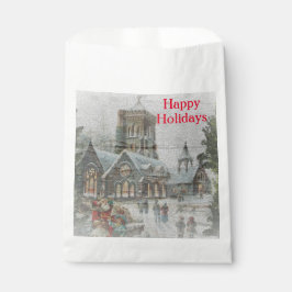 教会の前に子供がいる古いサンタ フェイバーバッグ