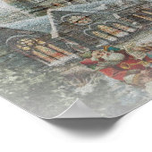 教会の前に子供がいる古いサンタ ポスター (角)