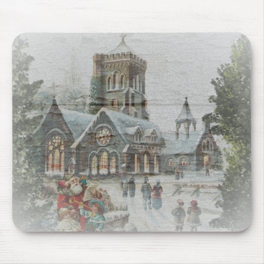 教会の前に子供がいる古いサンタ マウスパッド (正面)