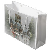 教会の前に子供がいる古いサンタ ラージペーパーバッグ (正面アングル)