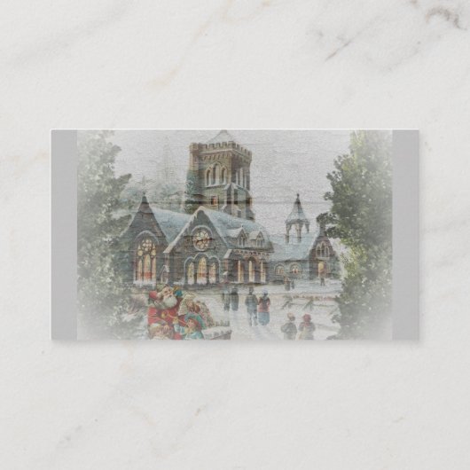 教会の前に子供がいる古いサンタ 名刺 (裏面)