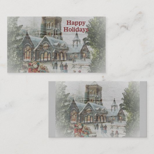 教会の前に子供がいる古いサンタ 名刺 (正面/裏面)