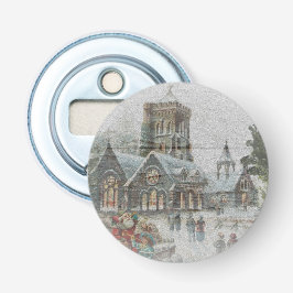 教会の前に子供がいる古いサンタ 栓抜き