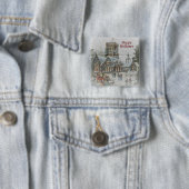 教会の前に子供がいる古いサンタ 缶バッジ (インサイチュ)