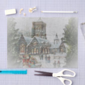 教会の前に子供がいる古いサンタ 薄葉紙 (クラフト)