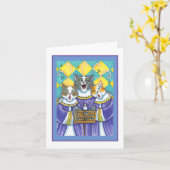教会の合唱猫とマウスの歌うクリスマスキャロル空白の カード (黄色い花)