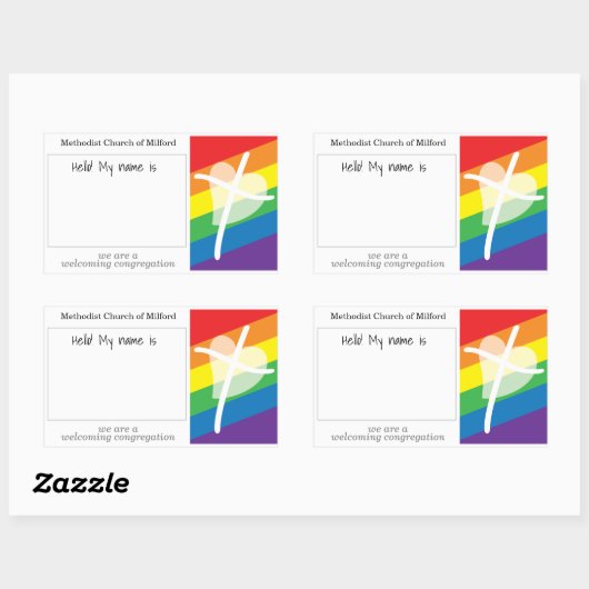 教会の名前タグを確認する歓迎する教会の名前タグ 長方形シール (シート)