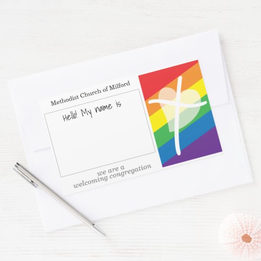 教会の名前タグを確認する歓迎する教会の名前タグ 長方形シール (封筒)