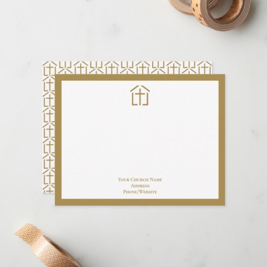 教会の名前ロゴクロス金ゴールドノートカード ノートカード (正面/裏面インサイチュ)