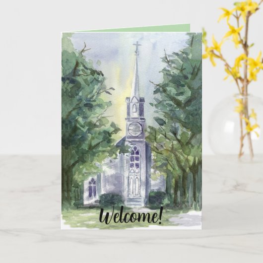 教会の宗教礼拝の水の色へようこそ カード (黄色い花)