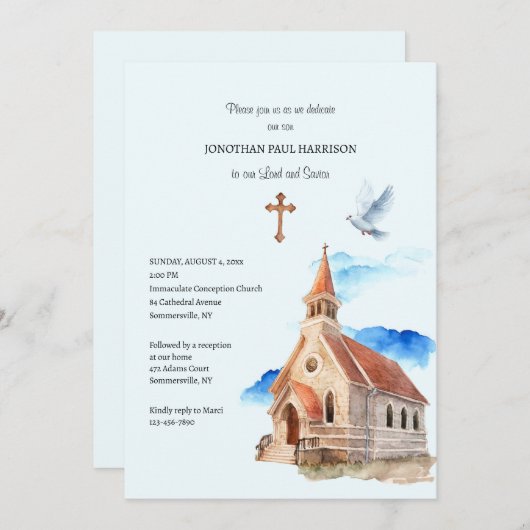 教会の尖塔の司祭の献身 招待状 (正面/裏面)