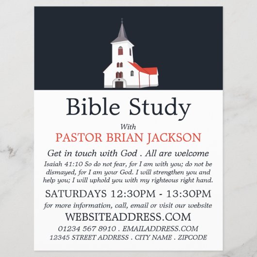 教会の尖塔、キリスト教聖書クラスの広告 チラシ (正面)