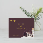 教会の水彩冬の宗教儀式RSVP 箔招待状ポストカード (立ち正面)