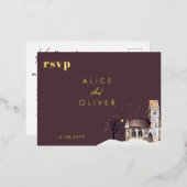 教会の水彩冬の宗教儀式RSVP 箔招待状ポストカード (正面/裏面)