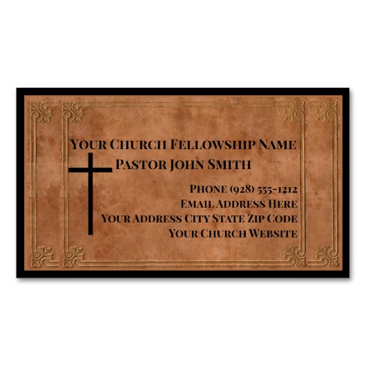 教会の牧師のスタンプされた革のクリスチャンエレガントス マグネット名刺 (正面)