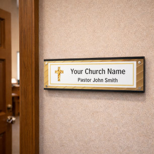 教会の牧師の上品な金ゴールドとブラック サインプレート