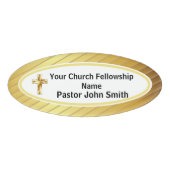 教会の牧師の上品な金ゴールドと白い楕円 名札 (正面)