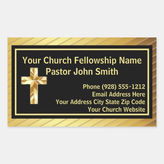 教会の牧師の上品な金ゴールドと黒いビジネス 長方形シール (正面)