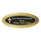 教会の牧師の上品な金ゴールドと黒い楕円形 名札 (正面)