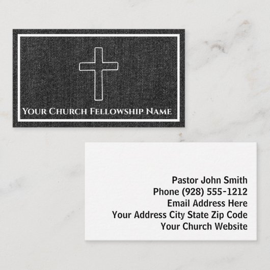 教会の牧師の十字形の頑丈な黒デニム 名刺 (正面/裏面)