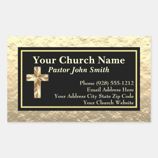 教会の牧師の金ゴールドと黒いビジネス 長方形シール (正面)