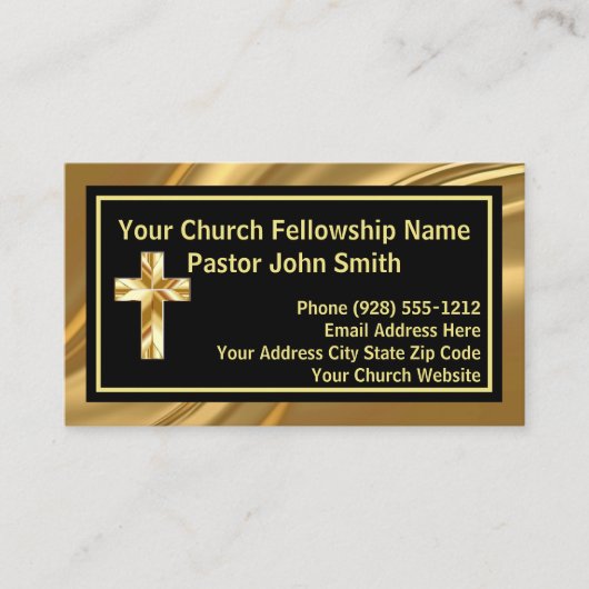 教会の牧師エレガント金ゴールドとブラック 名刺 (正面)