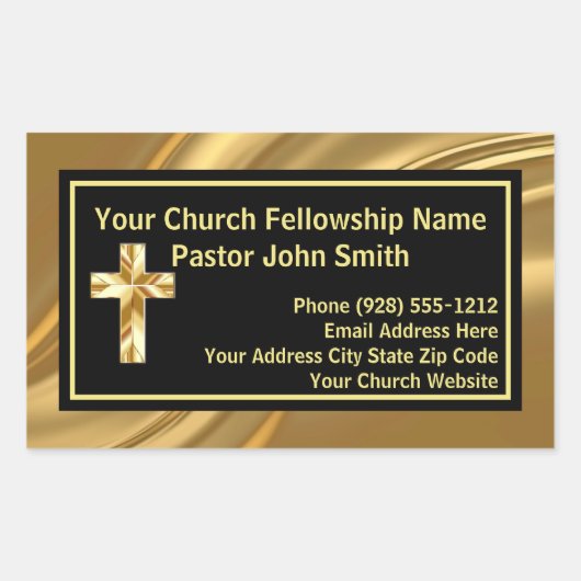 教会の牧師エレガント金ゴールドとブラック 長方形シール (正面)