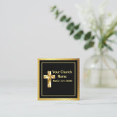 教会の牧師クラッシー金ゴールドとブラックスクエア スクエア名刺 (スタンド正面)
