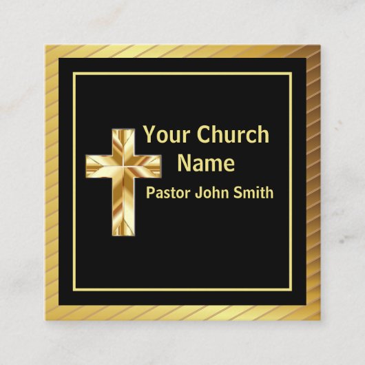 教会の牧師クラッシー金ゴールドとブラックスクエア スクエア名刺 (正面)