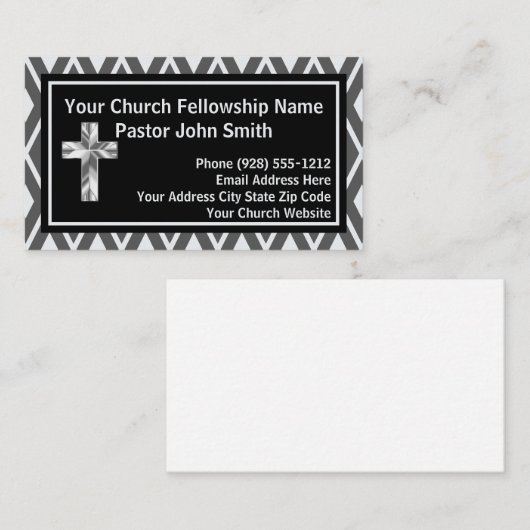 教会の牧師シルバーと黒のパターン 名刺 (正面/裏面)