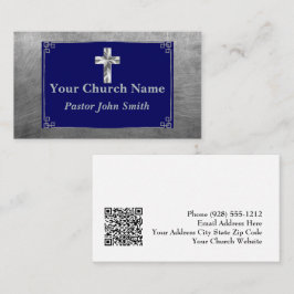 教会の牧師シルバーブルーエレガントクロス縁ど 名刺
