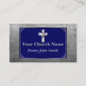 教会の牧師シルバーブルーエレガントクロス縁ど 名刺 (正面)