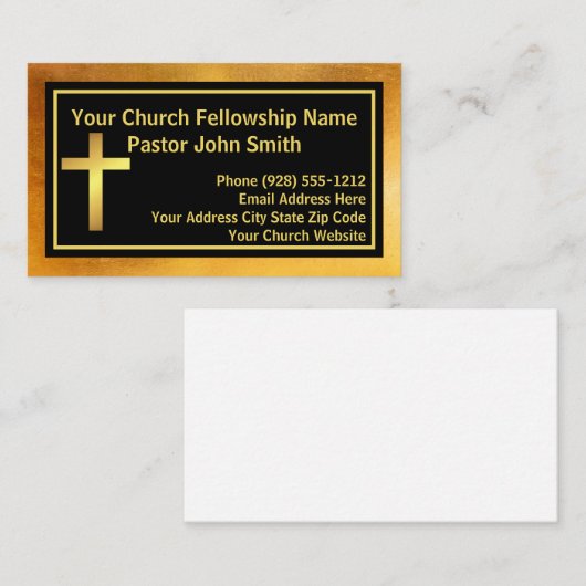 教会の牧師ブラシ付き金ゴールドとブラック 名刺 (正面/裏面)