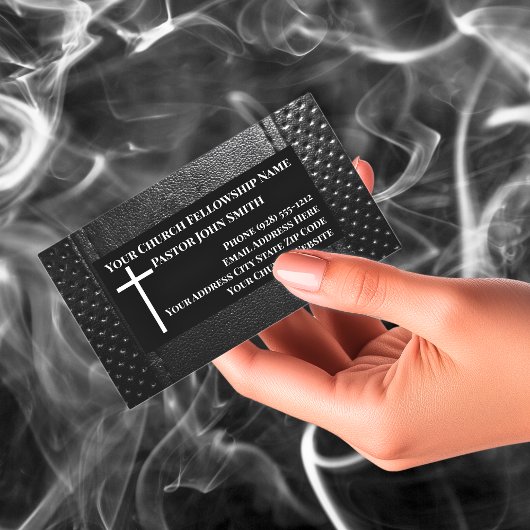教会の牧師ブラックレザークリスチャン 名刺