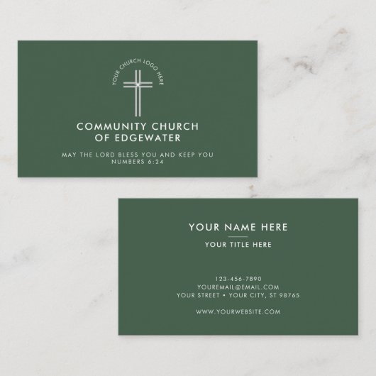 教会の牧師モダンミニマルカスタムのロゴの緑 名刺 (正面/裏面)