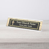 教会の牧師金ゴールドとブラック デスクネームプレート (正面)