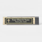 教会の牧師金ゴールドとブラック デスクネームプレート (正面)