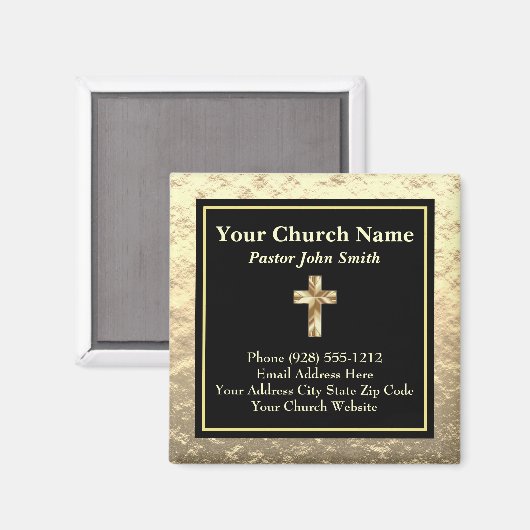 教会の牧師金ゴールドと黒の名刺 マグネット (正面/裏面)