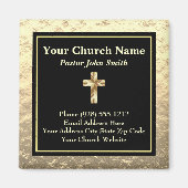教会の牧師金ゴールドと黒の名刺 マグネット (正面)