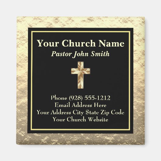 教会の牧師金ゴールドと黒の名刺 マグネット (正面)