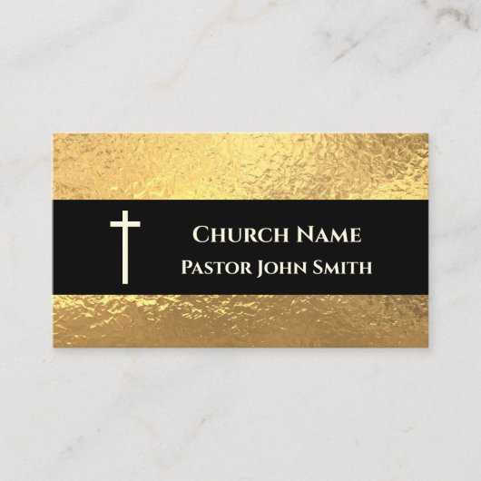 教会の牧師金ゴールドブラック・クラシー・クリスチャン 名刺 (正面)