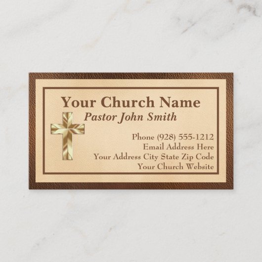 教会の牧師金ゴールド革の名刺 名刺 (正面)