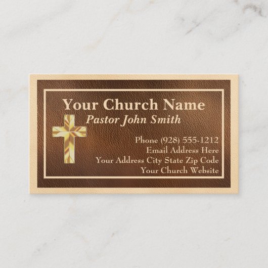 教会の牧師金ゴールド革の名刺 名刺 (正面)