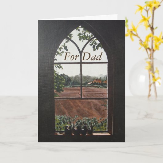 教会の窓から見た田園風景のパパ カード (黄色い花)